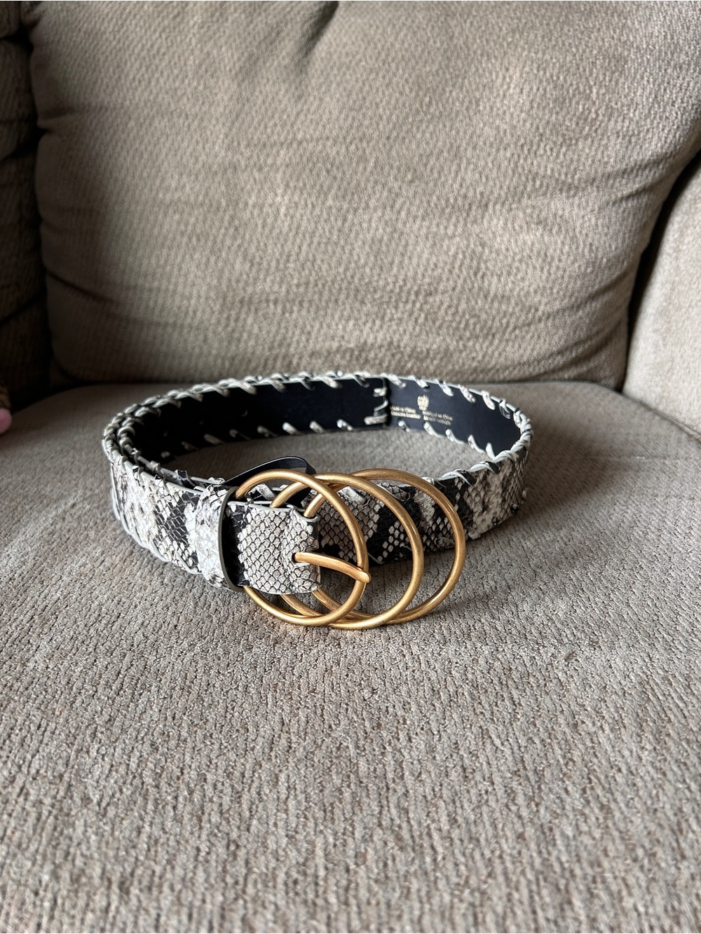 CAbi Python-Print Belt with Triple Gold Rings